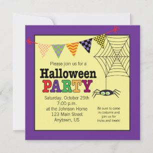 Cute Spider Colourful Halloween Party Invitation