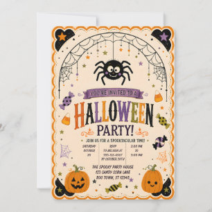🕷️🎃 Cute Spider Halloween Party Invitation 👻🍬