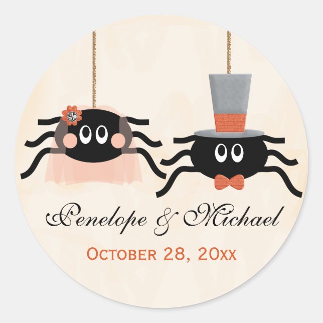 Cute Spider Halloween Wedding Classic Round Sticker (Front)