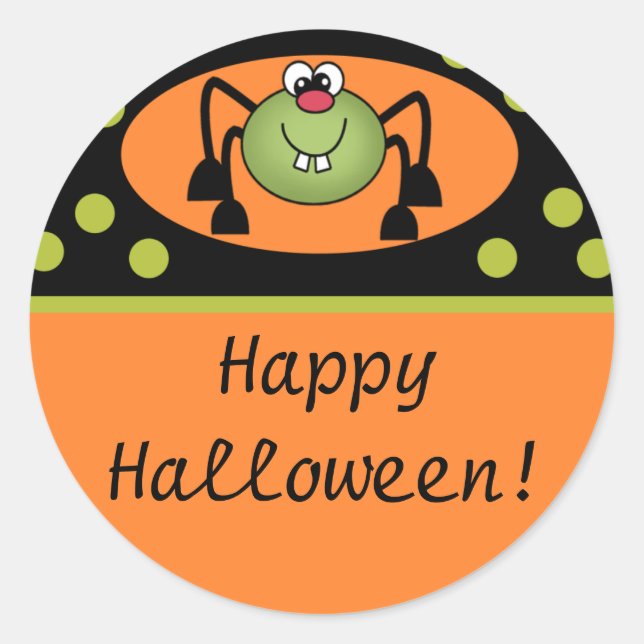 Cute Spider Happy Halloween Classic Round Sticker (Front)
