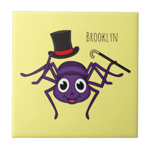 Cute spider in top hat cartoon ceramic tile