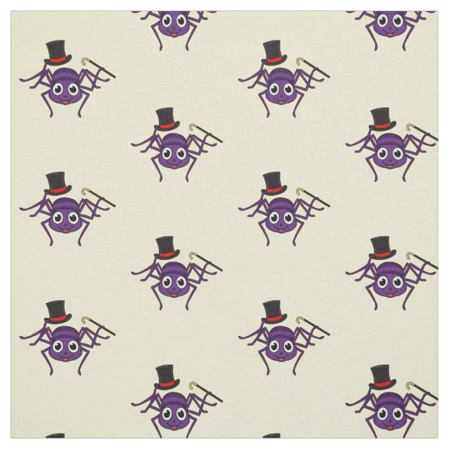 Cute spider in top hat cartoon fabric (Swatch)