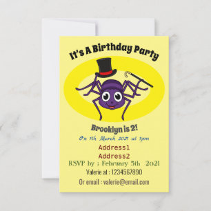 Cute spider in top hat cartoon invitation
