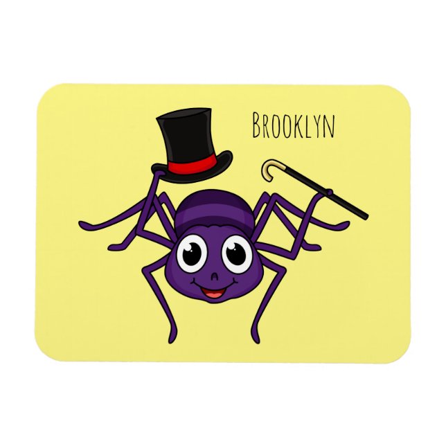 Cute spider in top hat cartoon magnet (Horizontal)