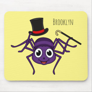 Cute spider in top hat cartoon mouse pad