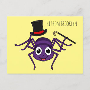 Cute spider in top hat cartoon postcard