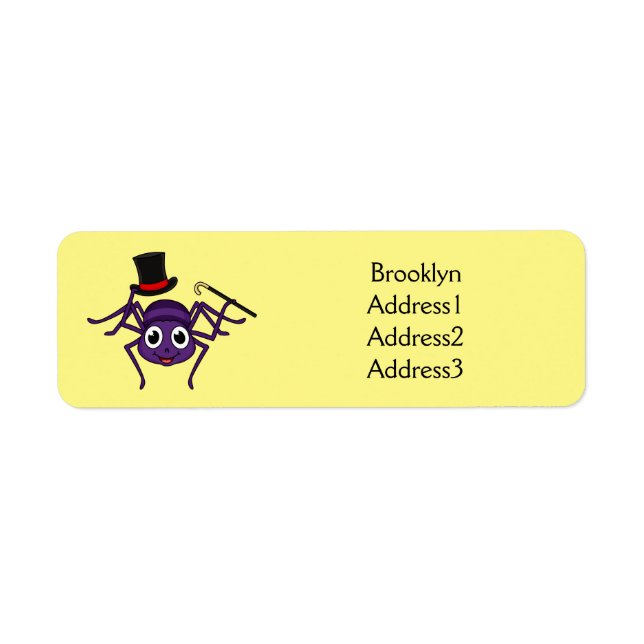 Cute spider in top hat cartoon return address label (Front)