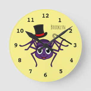 Cute spider in top hat cartoon round clock
