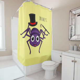 Cute spider in top hat cartoon shower curtain
