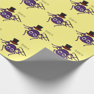 Cute spider in top hat cartoon wrapping paper