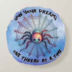 Cute Spider Inspirational Quote Monogram on blue   Round Cushion