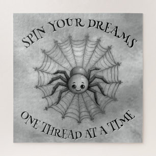 Cute Spider Inspirational Quote Monogram on grey   Jigsaw Puzzle