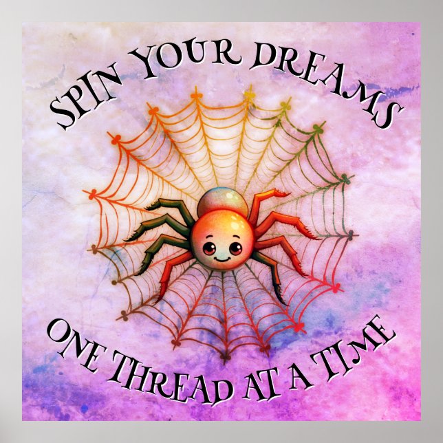 Cute Spider Inspirational Quote Monogram on pink | Poster (Front)