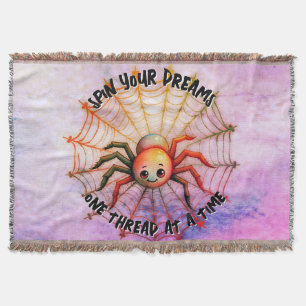 Cute Spider Inspirational Quote Monogram on pink Throw Blanket