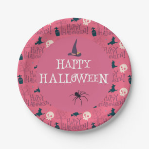 Cute spider & raspberry pink spider web patterned paper plate