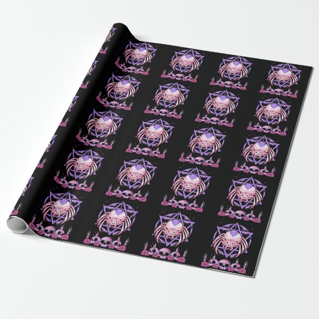 Cute Spider Satan Moon Pastel Goth Kawaii Wrapping Paper (Unrolled)
