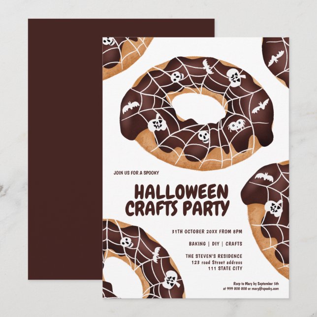Cute spider spooky doughnuts Halloween crafts part Invitation (Front/Back)