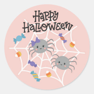 Cute Spiders and Candy Happy Halloween Sticker