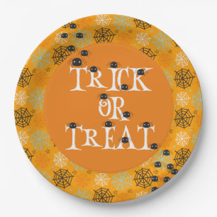 Cute spiders and spider web patterned Halloween Paper Plate