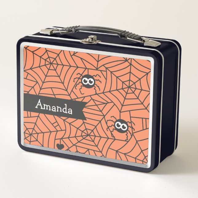 Cute Spiders And Web Halloween Lunch Box (Front)