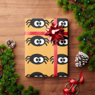 Cute Spiders Halloween Yellow Wrapping Paper