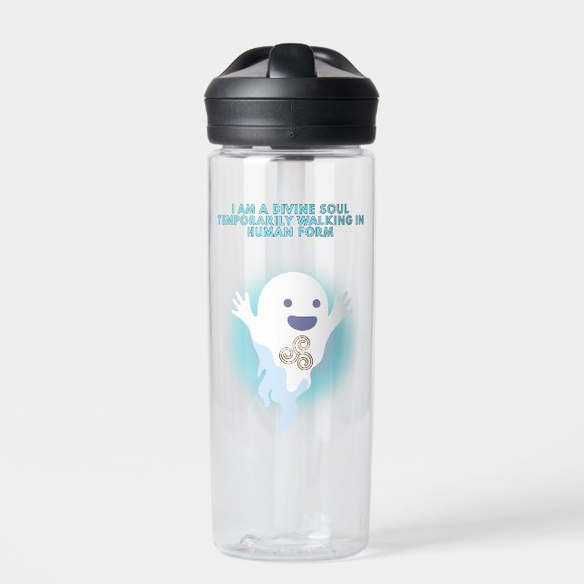 Cute Spiritual Ghost – Divine Soul Quote Design Water Bottle (Front)