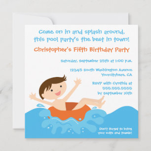 Cute splash boy's pool party birthday invitation