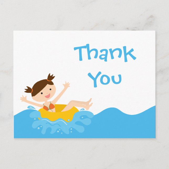 Cute splash girl's pool party thank you postcard (Front)
