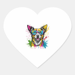Cute Splashed Colourful Dog Wearing Sunglasses For Heart Sticker