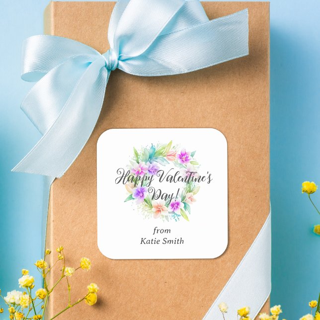 Cute Splendid Cute Floral Valentine's Day Wreath  Square Sticker (Cute Splendid Cute Floral Valentine's Day Wreath Square Sticker. )