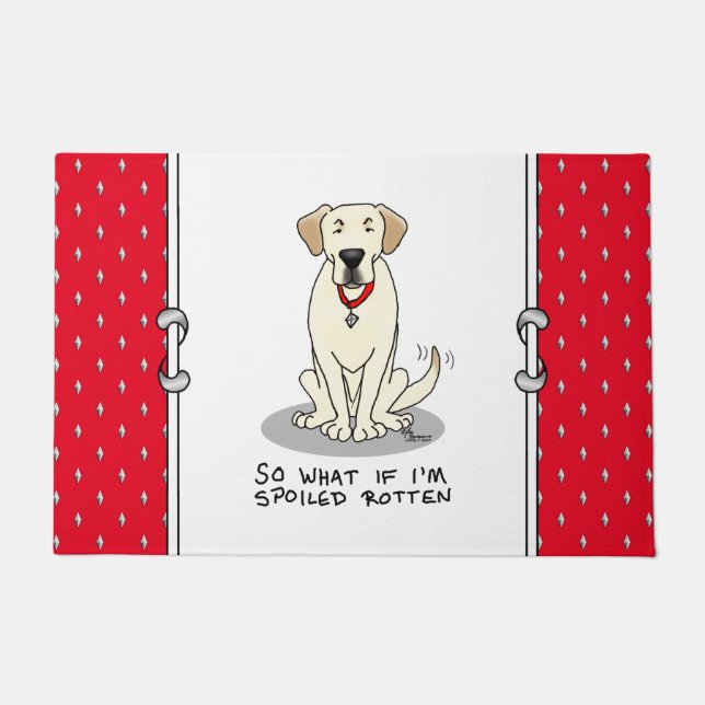 Cute Spoiled Rotten Yellow Labrador Retriever Dog Doormat (Front)
