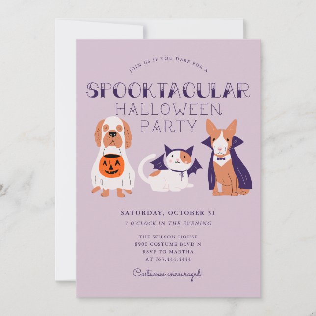 Cute Spooktacular Costume Pets Halloween Party Invitation (Front)