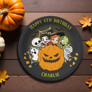 Cute Spooktacular Halloween Monster Birthday Party Paper Plate