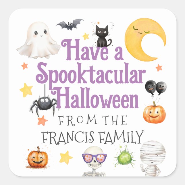 Cute Spooktacular Halloween Watercolor Square Sticker (Front)