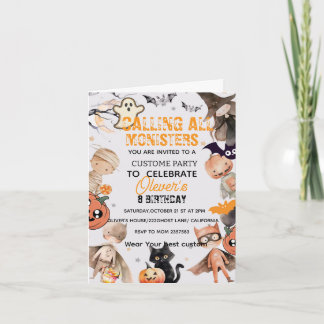 Cute Spooktacular Monster Kids Birthday Invition Invitation