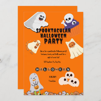 Cute spooktacular orange ghost Halloween party Invitation