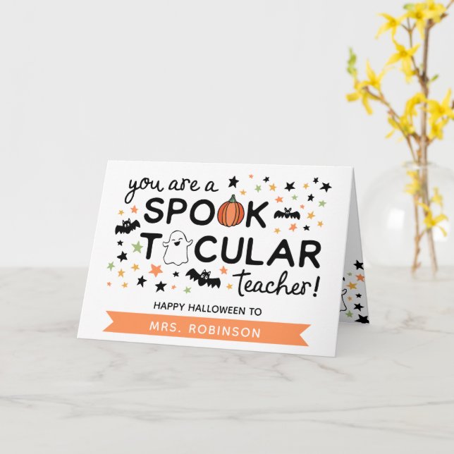 Cute Spooktacular Teacher Happy Halloween Card (Yellow Flower)