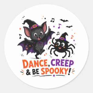 Cute Spooky Bat and Spider Dance Classic Round Sticker
