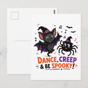 Cute Spooky Bat and Spider Dance Postcard