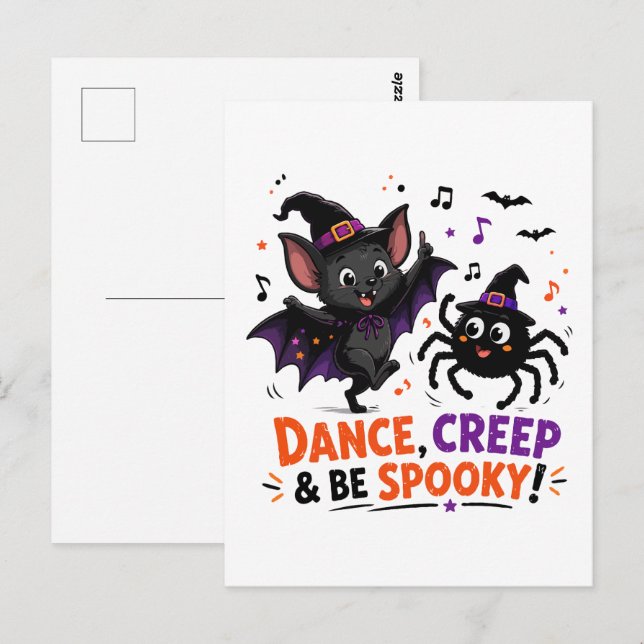 Cute Spooky Bat and Spider Dance Postcard (Front/Back)