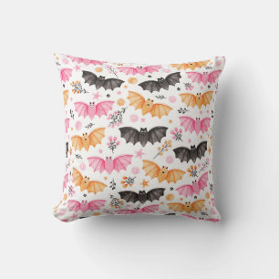 Cute Spooky Bats and Florals Pastel Halloween Cushion