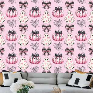 Cute Spooky BLACK AND PINK PUMPKIN AND GHOST  Wallpaper