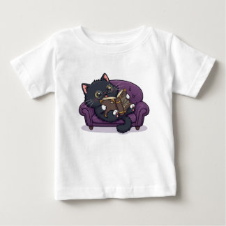 Cute Spooky Black Cat and Spellbook Storytime Baby T-Shirt