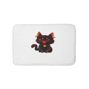Cute Spooky Black Cat with Bells Classic T-Shirt Bath Mat
