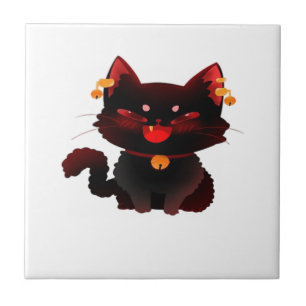 Cute Spooky Black Cat with Bells Classic T-Shirt Ceramic Tile