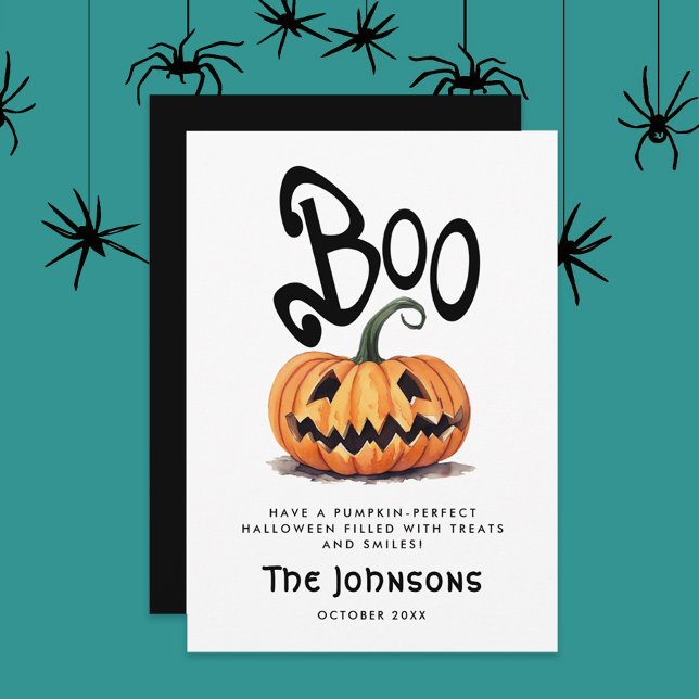 Cute Spooky Boo Halloween Orange Carved Pumpkin Holiday Card (Creator Uploaded)