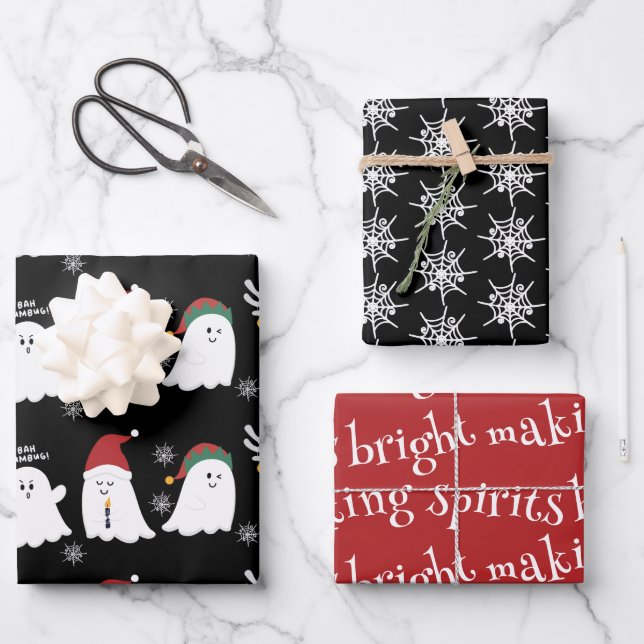 Cute Spooky Christmas Ghost Wrapping Paper Sheet (Front)