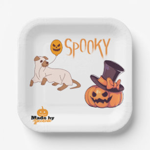 Cute Spooky Dog Ghost & Pumpkin Halloween Design – Paper Plate