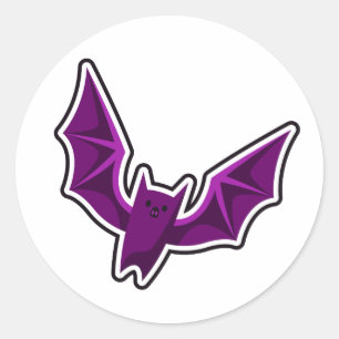 Cute Spooky Flying Purple Bat Halloween Cartoon St Classic Round Sticker