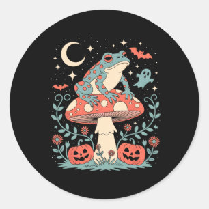 Cute Spooky Frog Halloween Graphic – Toad On Mushr Classic Round Sticker